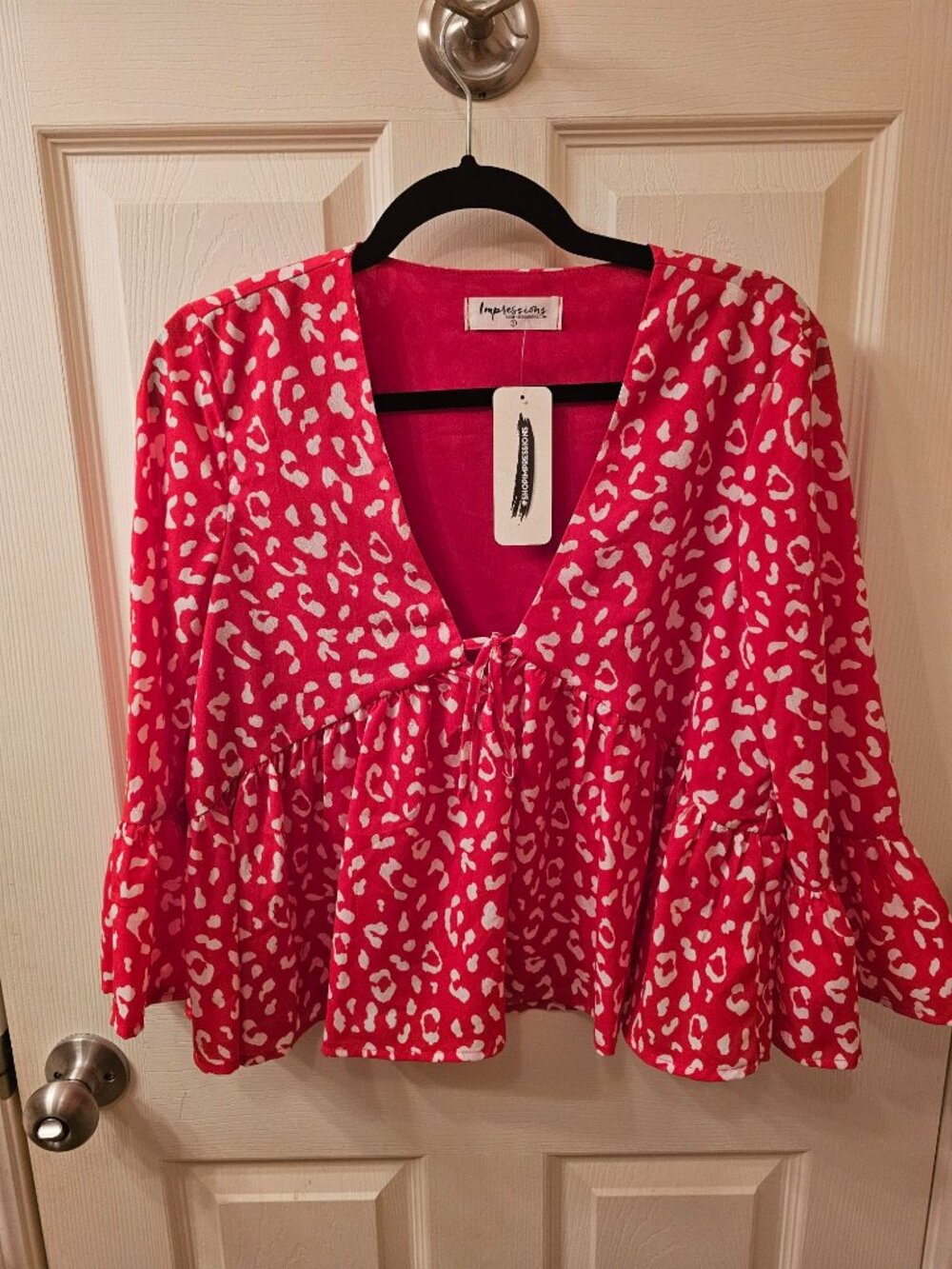 NWT Impressions Small Red V-Neck Blouse